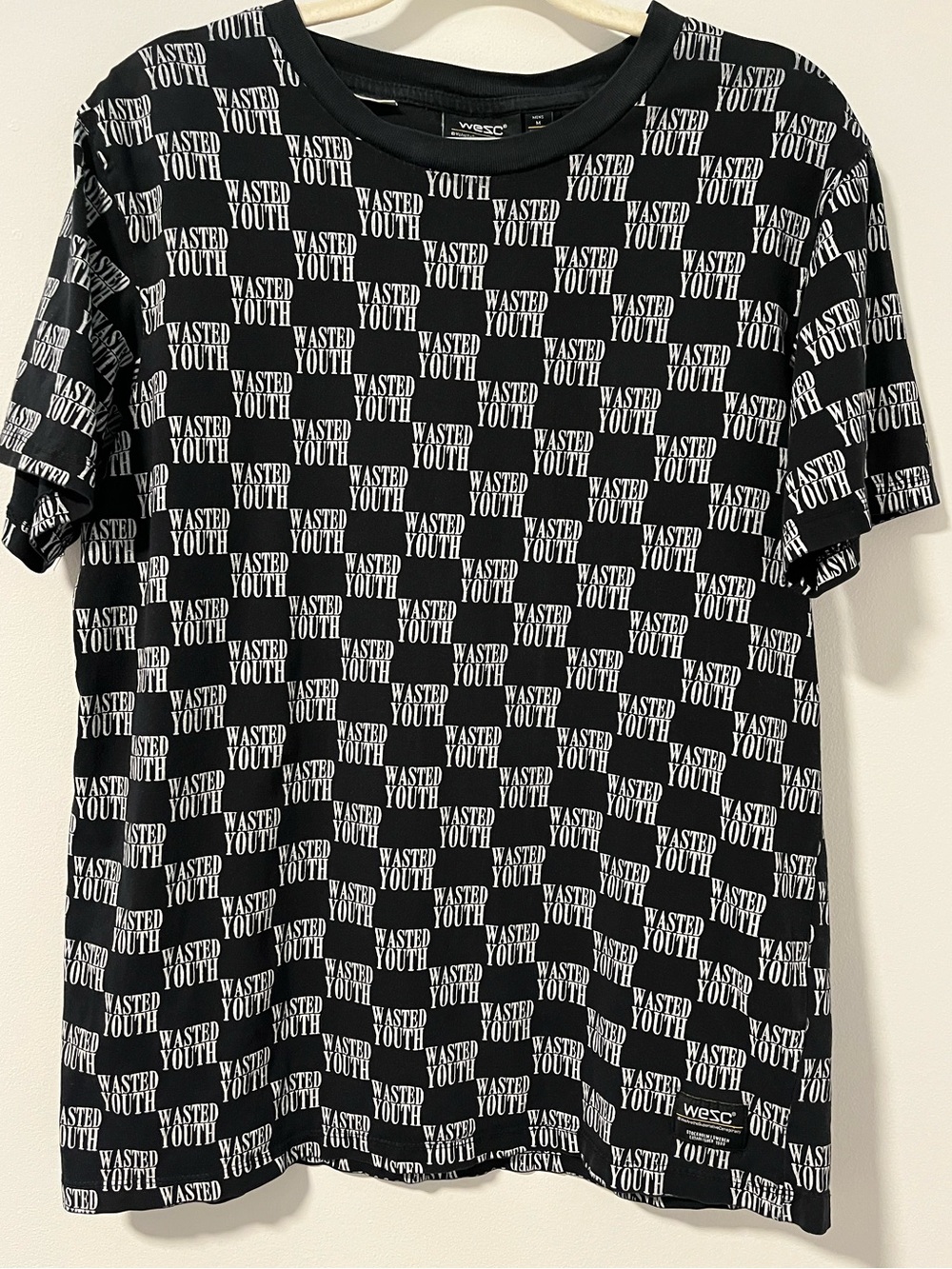 WeSC Black and White 'Wasted Youth' All-Over Logo Tee